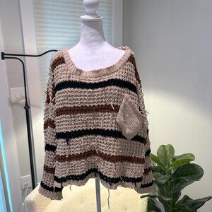 BANYAN TREE Brown, Black & Cream Striped Chunky Loops Sweater-Size L